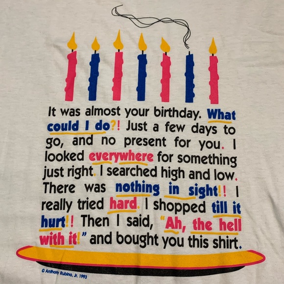 NWOT Vintage ‘93 Happy Birthday Single-Stitch Tee - Picture 2 of 5